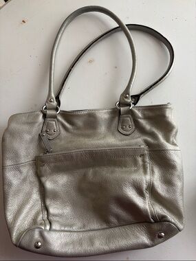 Tignanello Metallic silver Leather Shoulder Tote